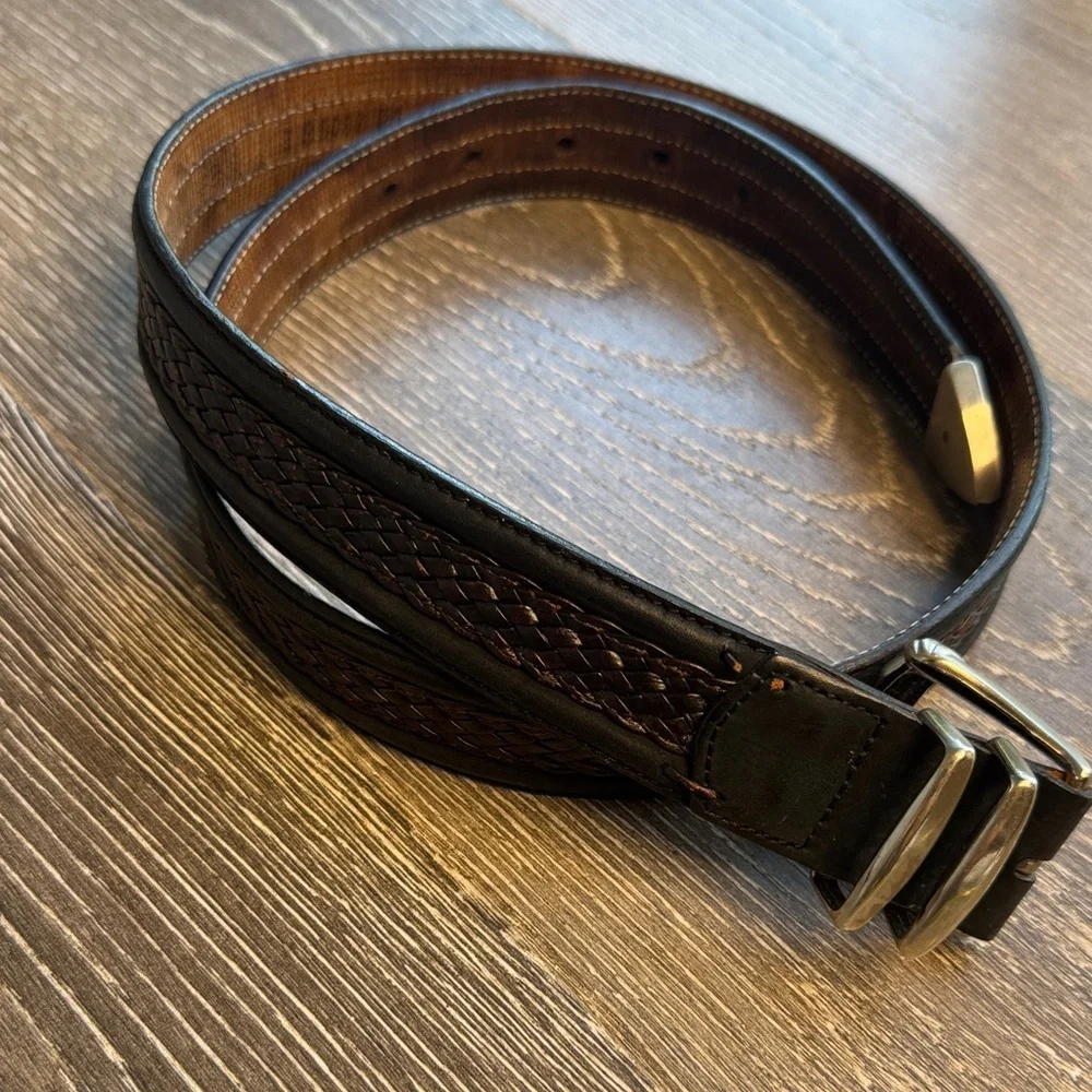 Tommy Bahama Two-Tone Braided Leather Belt in Black and Brown 0436